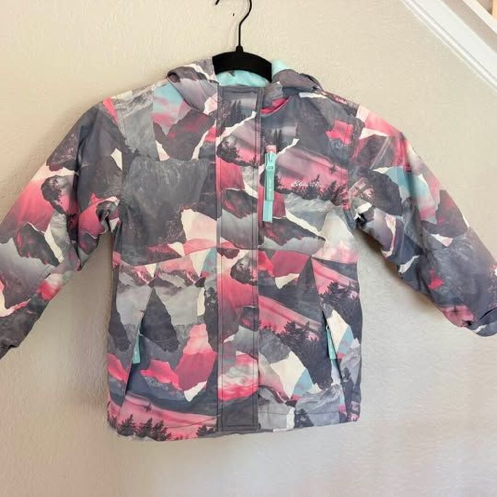 Eddie Bauer Girls Mountain Print Hooded Rain/Ski Jacket – Kids XXS (4)